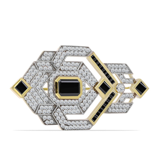 Broşă din Argint 925 Placat cu Aur ( 7.38 grame ) cu Onix Negru și Topaz Alb 3.75 Carate