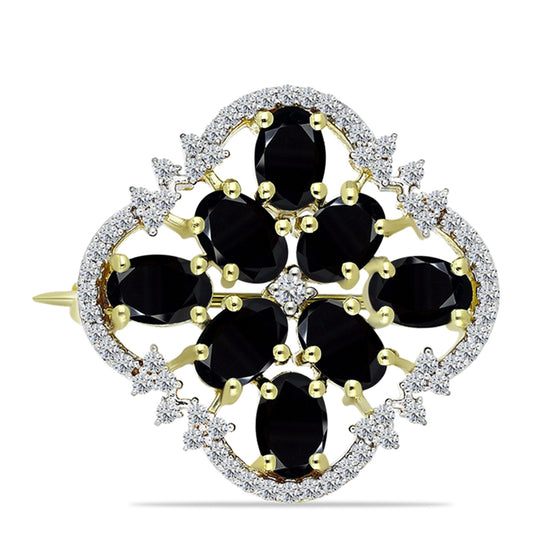 Broşă din Argint 925 Placat cu Aur ( 4.08 grame ) cu Onix Negru și Topaz Alb 3.67 Carate