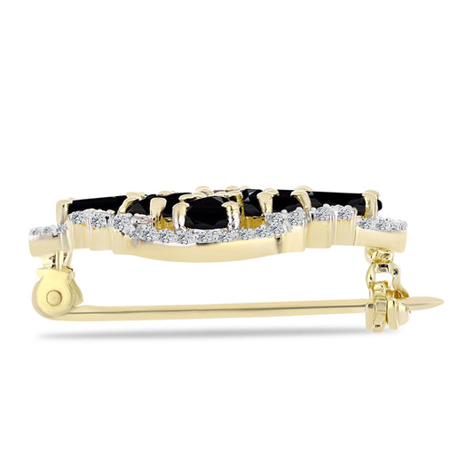 Broşă din Argint 925 Placat cu Aur ( 4.08 grame ) cu Onix Negru și Topaz Alb 3.67 Carate