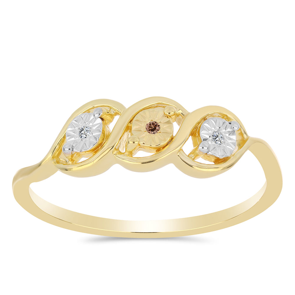 Inel din Argint 925 Placat cu Aur ( 1.96 grame ) cu Diamant Coniac și Topaz Alb 0.02 Carate 3 