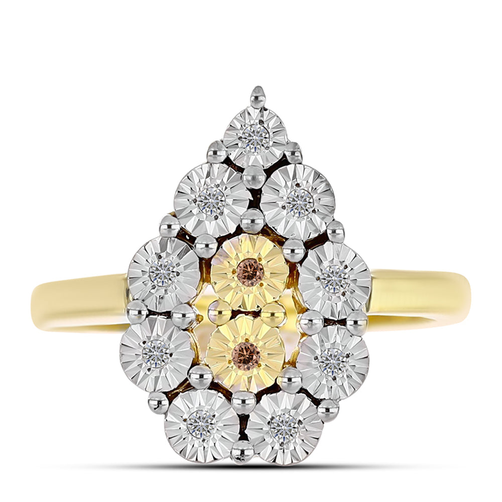 Inel din Argint 925 Placat cu Aur ( 3.48 grame ) cu Diamant Coniac și Topaz Alb 0.12 Carate