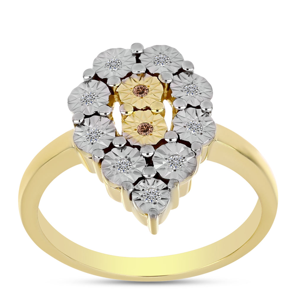 Inel din Argint 925 Placat cu Aur ( 3.48 grame ) cu Diamant Coniac și Topaz Alb 0.12 Carate