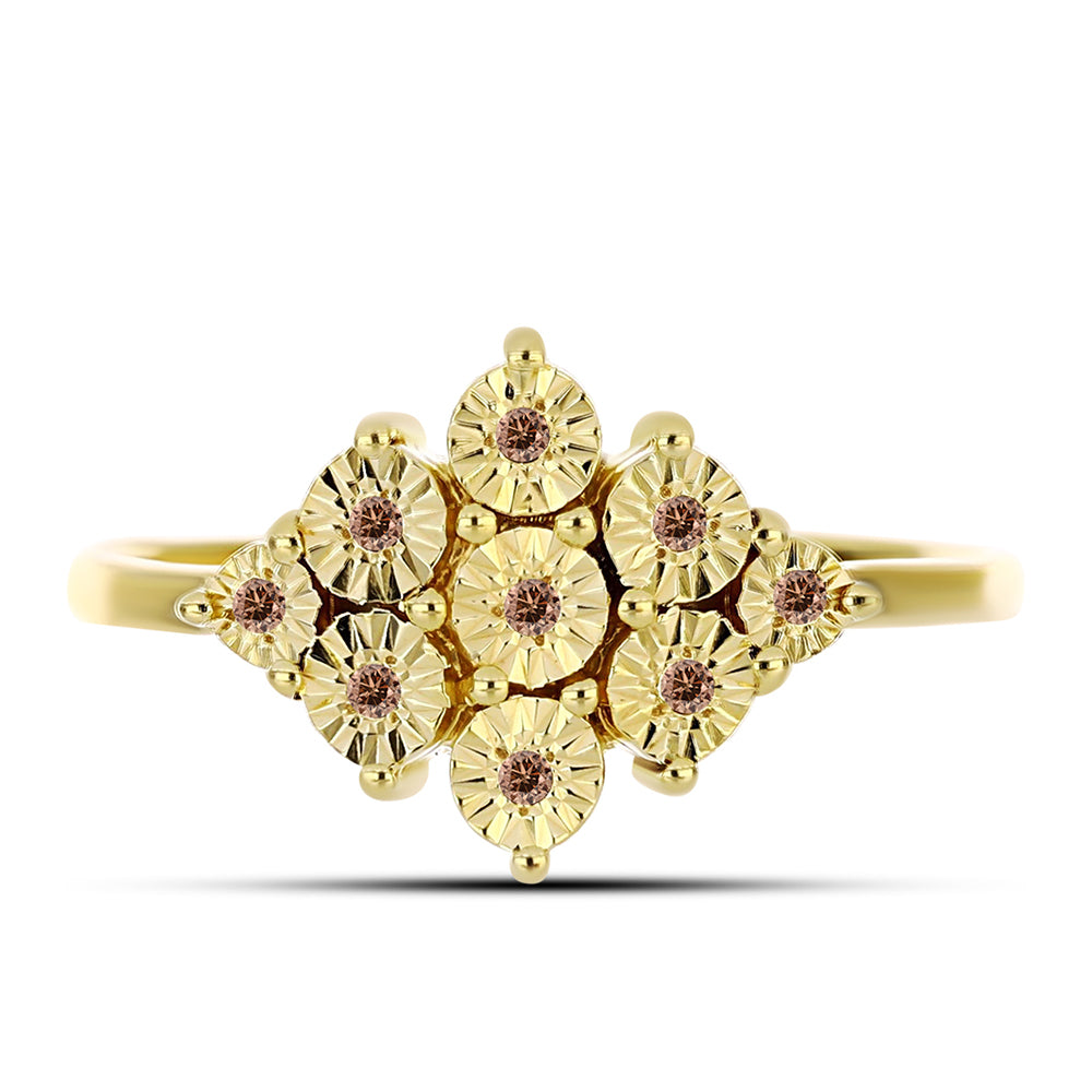 Inel din Argint 925 Placat cu Aur ( 2.59 grame ) cu Diamant Coniac 0.06 Carate 1 