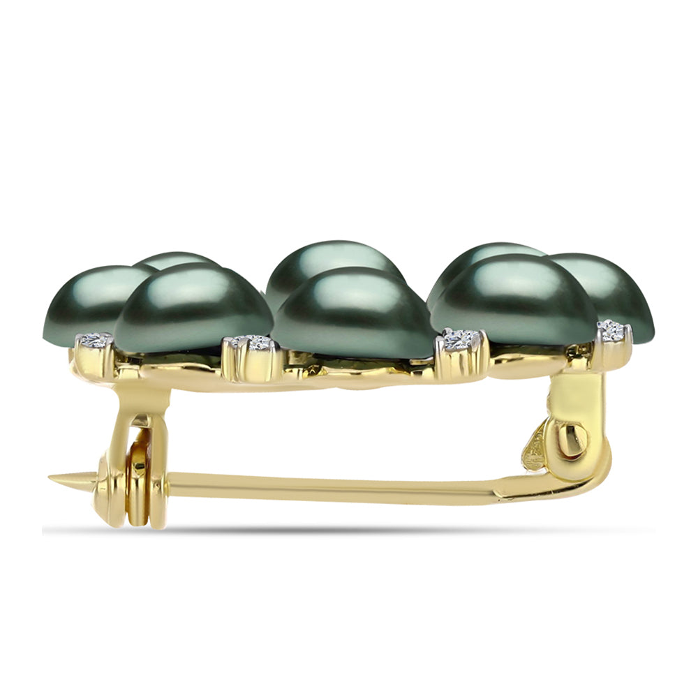 Broşă din Argint 925 Placat cu Aur ( 2.34 grame ) cu Perlă De apă Dulce cu Efect "Verde Tahitian" și Topaz Alb 2.81 Carate 2 