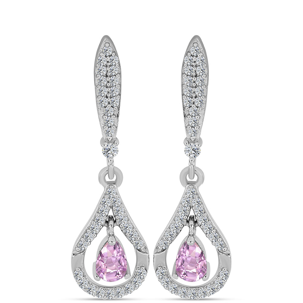 Cercei din Argint 925 ( 4.84 grame ) cu Kunzit Pala și Topaz Alb 1.86 Carate