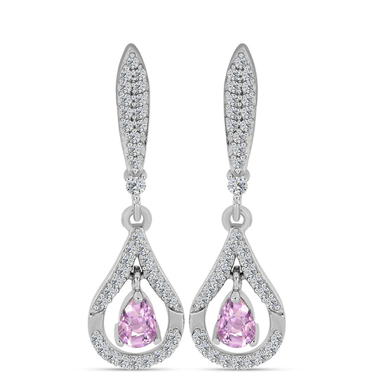 Cercei din Argint 925 ( 4.84 grame ) cu Kunzit Pala și Topaz Alb 1.86 Carate