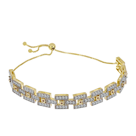 Brățară din Argint 925 Placat cu Aur ( 16.01 grame ) cu Diamant Coniac și Topaz Alb 3.38 Carate