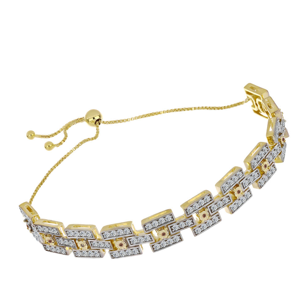 Brățară din Argint 925 Placat cu Aur ( 16.01 grame ) cu Diamant Coniac și Topaz Alb 3.38 Carate 2 