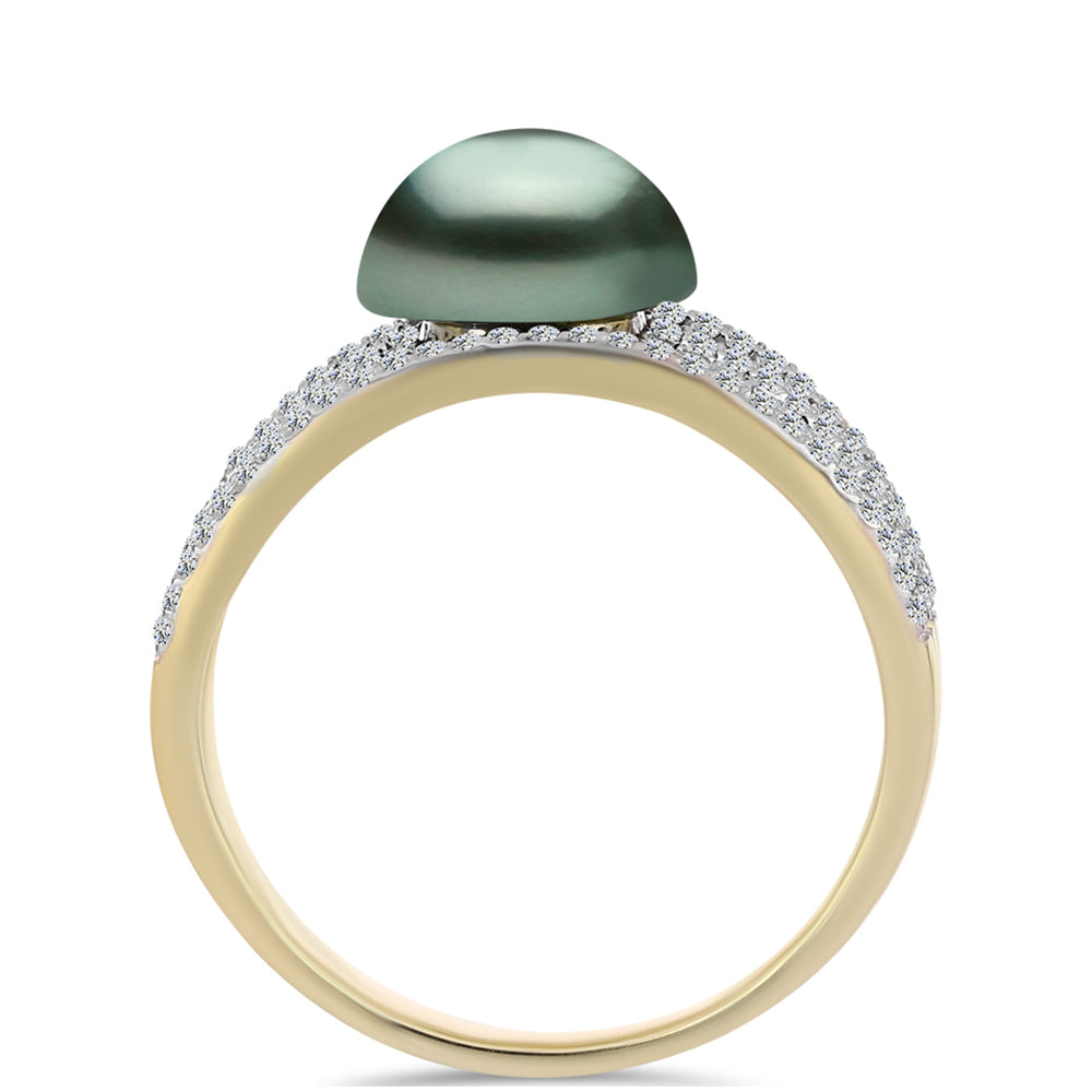 Inel din Argint 925 Placat cu Aur ( 3.08 grame ) cu Perlă De apă Dulce cu Efect "Verde Tahitian" și Topaz Alb 2 Carate