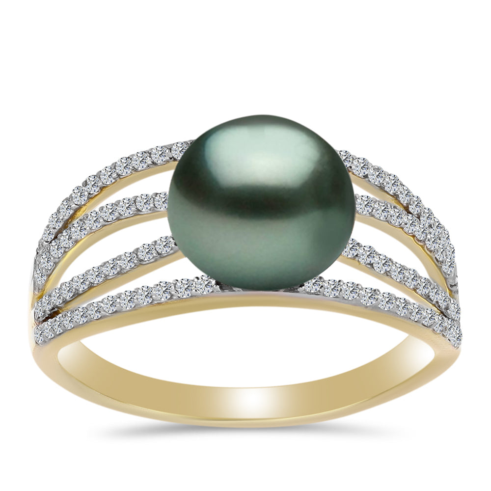 Inel din Argint 925 Placat cu Aur ( 3.08 grame ) cu Perlă De apă Dulce cu Efect "Verde Tahitian" și Topaz Alb 2 Carate