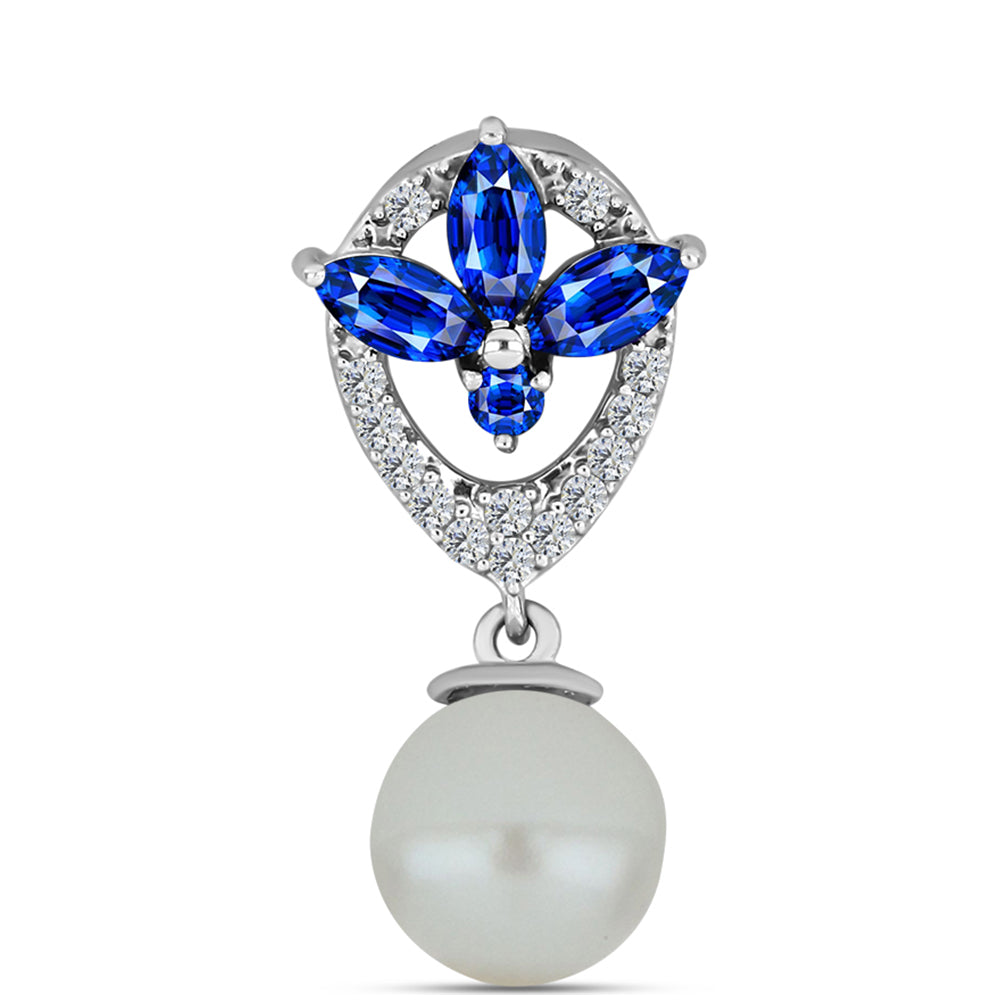 Pandantiv din Argint 925 ( 1.08 grame ) cu Safir Albastru Australian și Perlă de Apă Dulce Albă 4.11 Carate