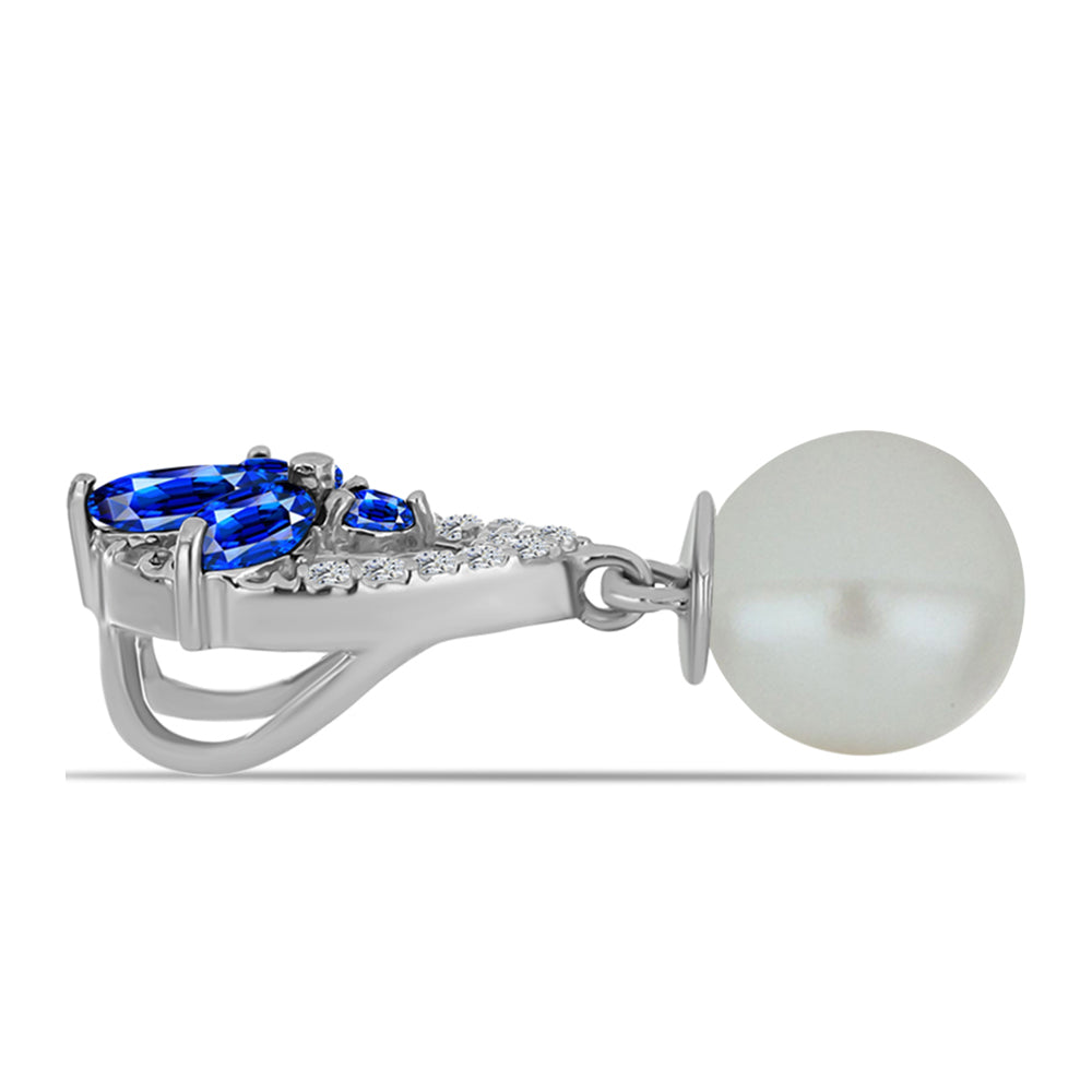 Pandantiv din Argint 925 ( 1.08 grame ) cu Safir Albastru Australian și Perlă de Apă Dulce Albă 4.11 Carate 2 