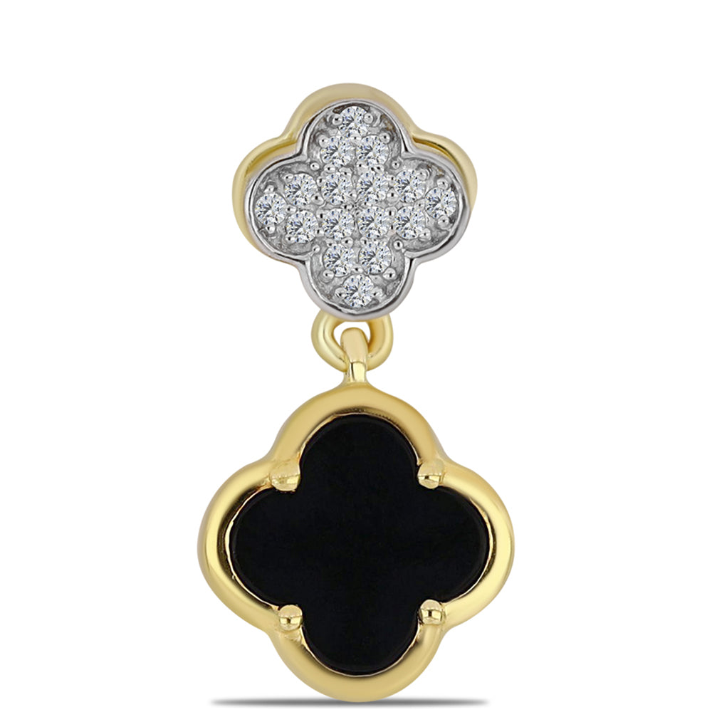 Pandantiv din Argint 925 Placat cu Aur ( 1.69 grame ) cu Onix Negru și Topaz Alb 1.13 Carate 1 