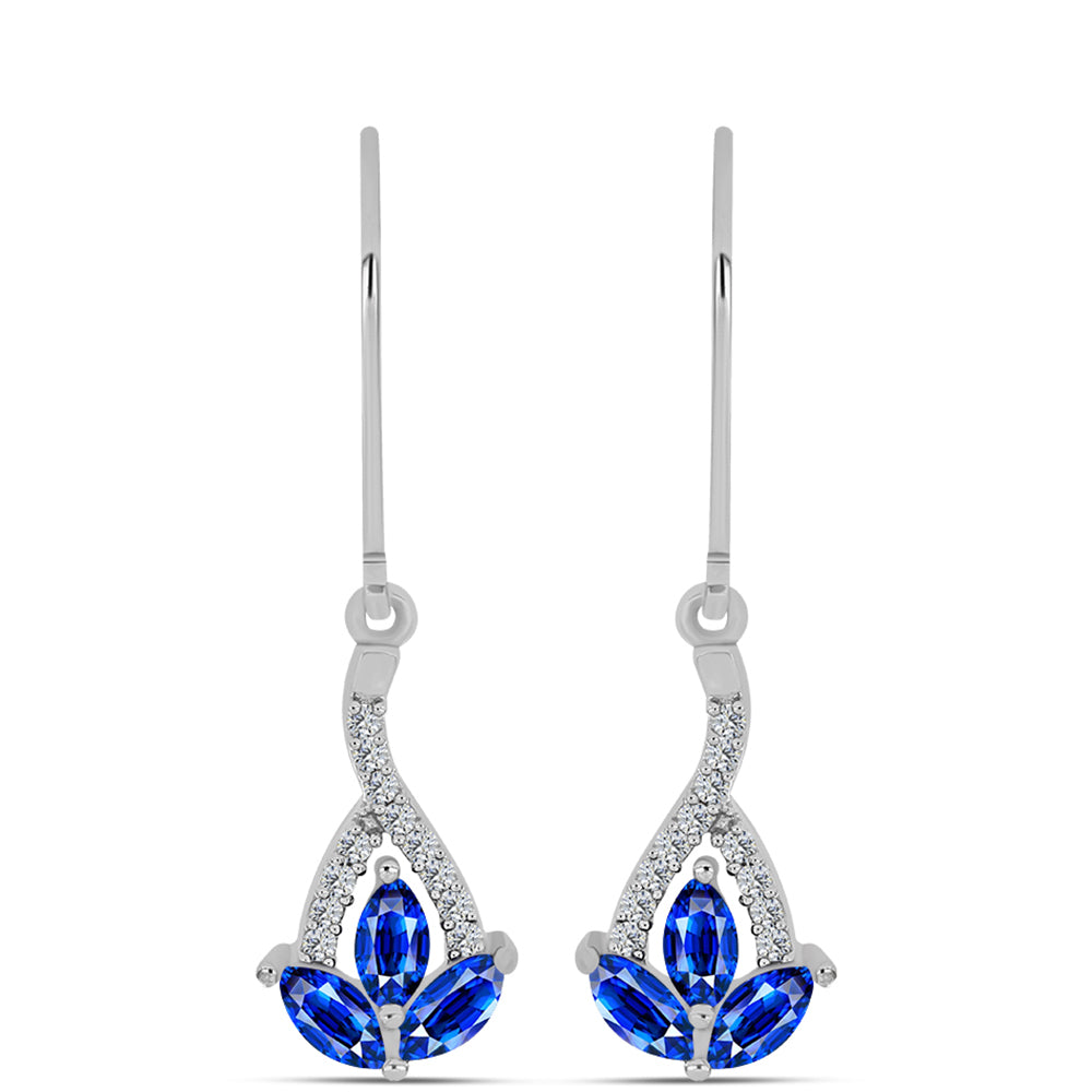 Cercei din Argint 925 ( 1.94 grame ) cu Safir Albastru Australian și Topaz Alb 1.46 Carate 1 