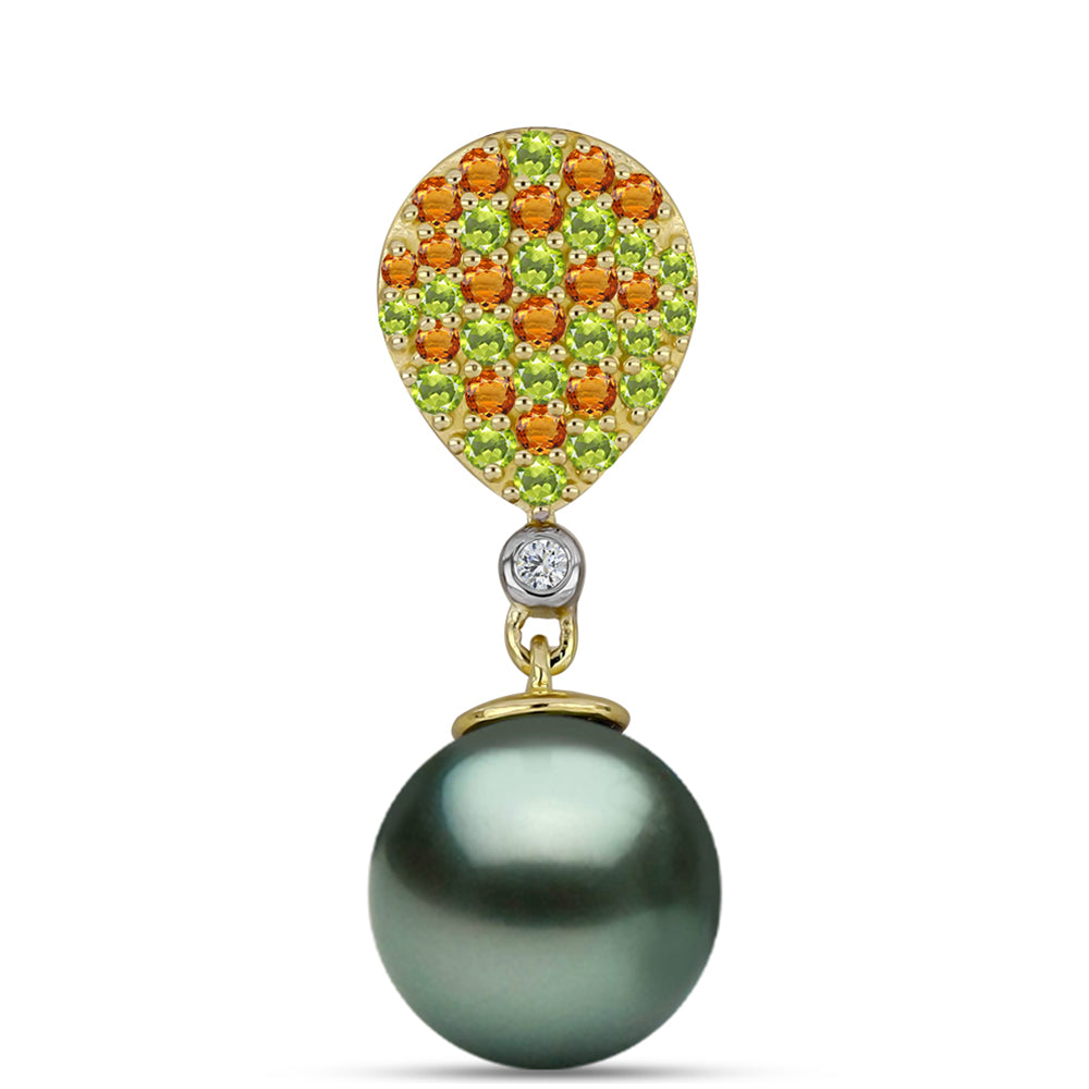 Pandantiv din Argint 925 Placat cu Aur ( 1.2 grame ) cu Perlă De apă Dulce cu Efect "Verde Tahitian" și Citrin Ural 8.49 Carate