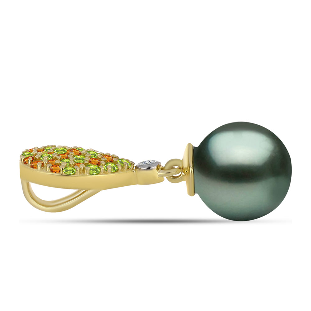 Pandantiv din Argint 925 Placat cu Aur ( 1.2 grame ) cu Perlă De apă Dulce cu Efect "Verde Tahitian" și Citrin Ural 8.49 Carate
