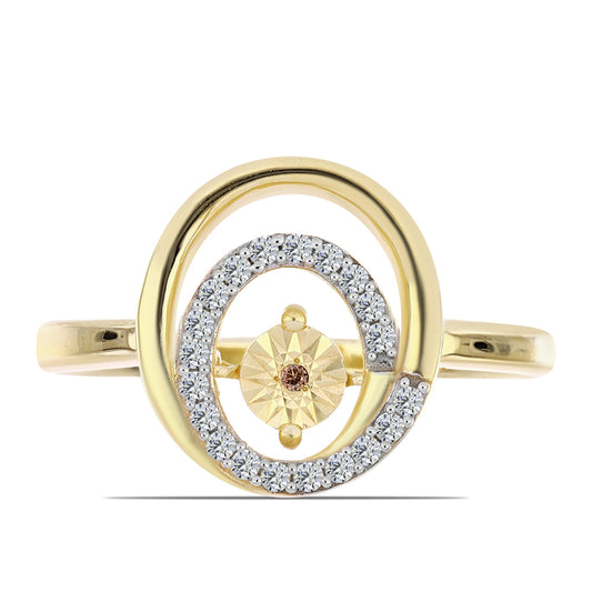 Inel din Argint 925 Placat cu Aur ( 3.57 grame ) cu Diamant Coniac și Topaz Alb 0.19 Carate
