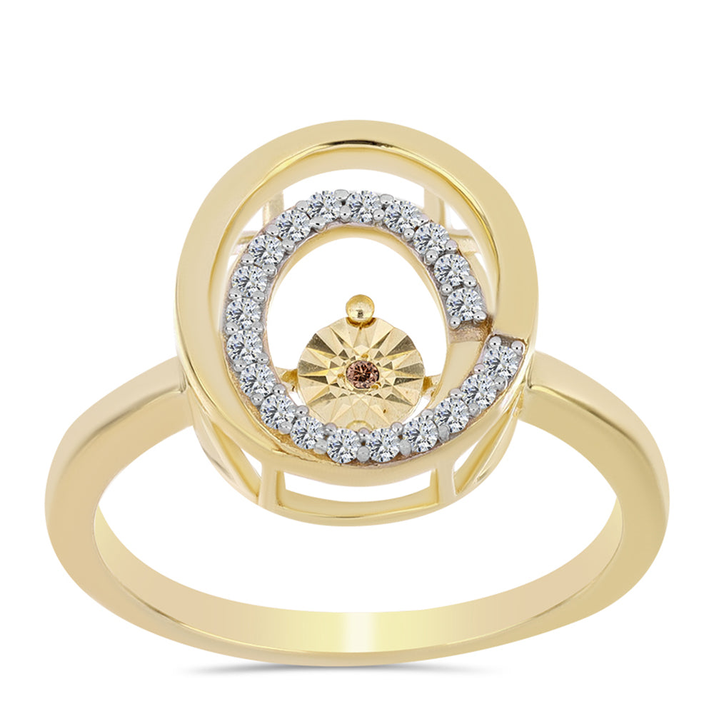 Inel din Argint 925 Placat cu Aur ( 3.57 grame ) cu Diamant Coniac și Topaz Alb 0.19 Carate 3 