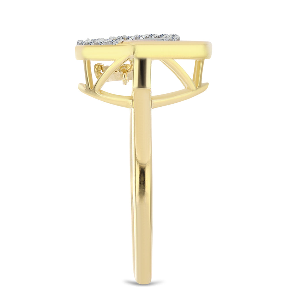 Inel din Argint 925 Placat cu Aur ( 3.57 grame ) cu Diamant Coniac și Topaz Alb 0.19 Carate 4 