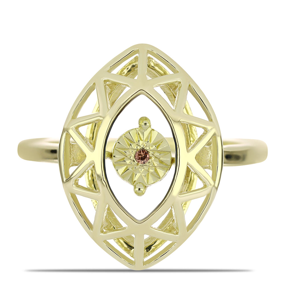 Inel din Argint 925 Placat cu Aur ( 2.43 grame ) cu Diamant Coniac 0.01 Carate 1 