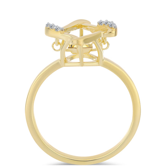 Inel din Argint 925 Placat cu Aur ( 2.39 grame ) cu Diamant Coniac și Topaz Alb 0.06 Carate