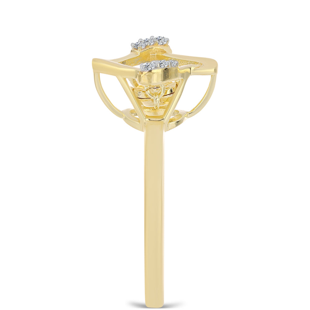 Inel din Argint 925 Placat cu Aur ( 2.39 grame ) cu Diamant Coniac și Topaz Alb 0.06 Carate 4 