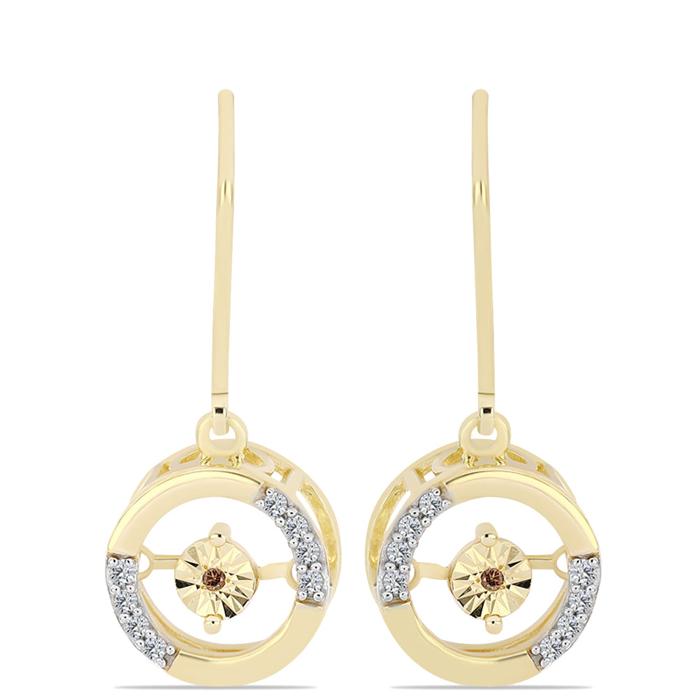 Cercei din Argint 925 Placat cu Aur ( 3.33 grame ) cu Diamant Coniac și Topaz Alb 0.16 Carate 1 