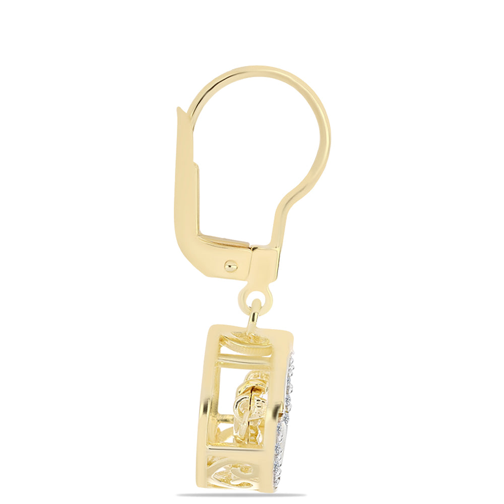 Cercei din Argint 925 Placat cu Aur ( 3.33 grame ) cu Diamant Coniac și Topaz Alb 0.16 Carate 2 