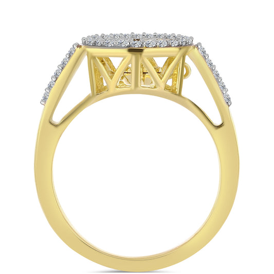 Inel din Argint 925 Placat cu Aur ( 3.07 grame ) cu Diamant Coniac și Topaz Alb 0.31 Carate