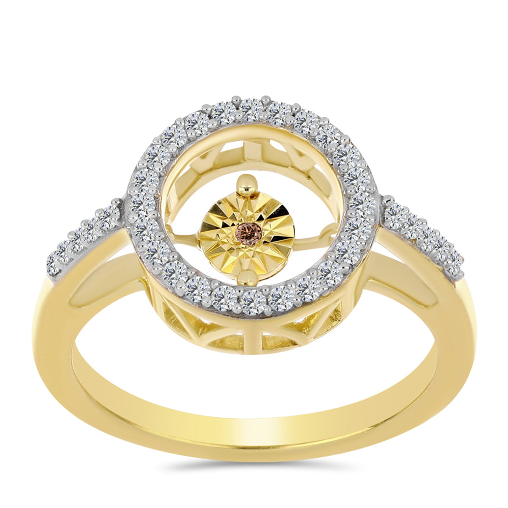 Inel din Argint 925 Placat cu Aur ( 3.07 grame ) cu Diamant Coniac și Topaz Alb 0.31 Carate 3 