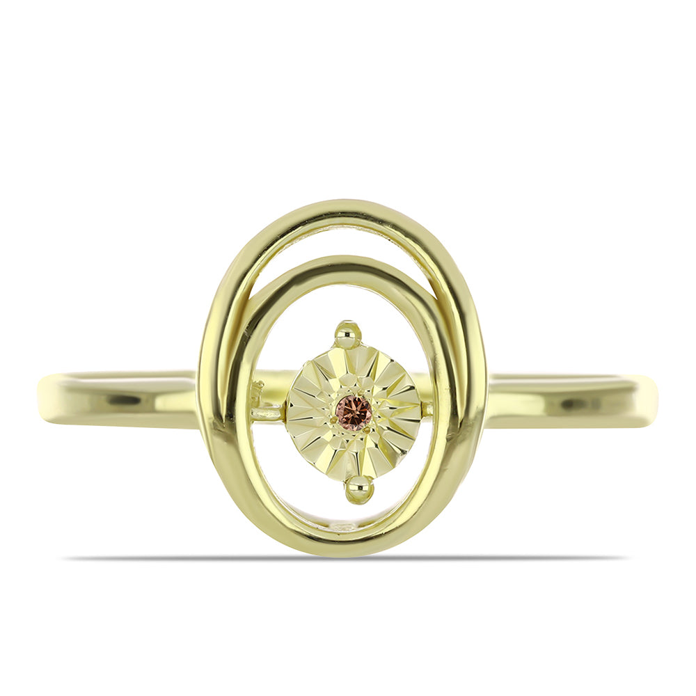 Inel din Argint 925 Placat cu Aur ( 2.52 grame ) cu Diamant Coniac 0.01 Carate 1 