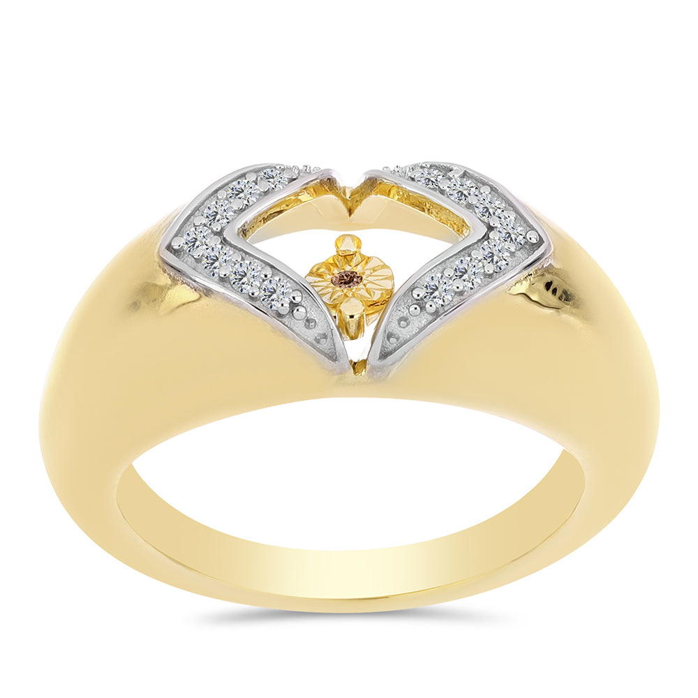 Inel din Argint 925 Placat cu Aur ( 5 grame ) cu Diamant Coniac și Topaz Alb 0.14 Carate