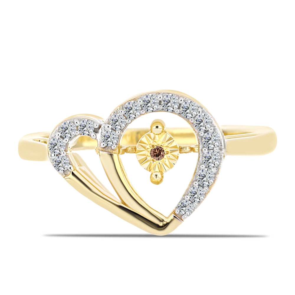 Inel din Argint 925 Placat cu Aur ( 3.36 grame ) cu Diamant Coniac și Topaz Alb 0.22 Carate 1 