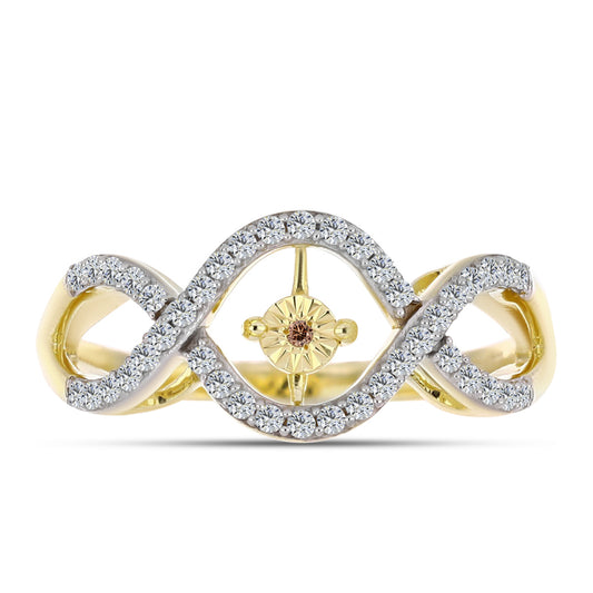 Inel din Argint 925 Placat cu Aur ( 3.72 grame ) cu Diamant Coniac și Topaz Alb 0.38 Carate