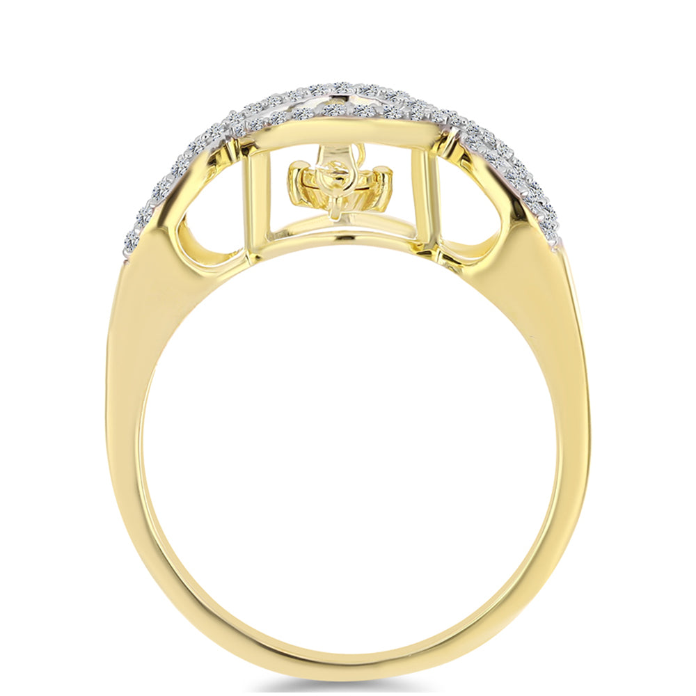 Inel din Argint 925 Placat cu Aur ( 3.72 grame ) cu Diamant Coniac și Topaz Alb 0.38 Carate 2 
