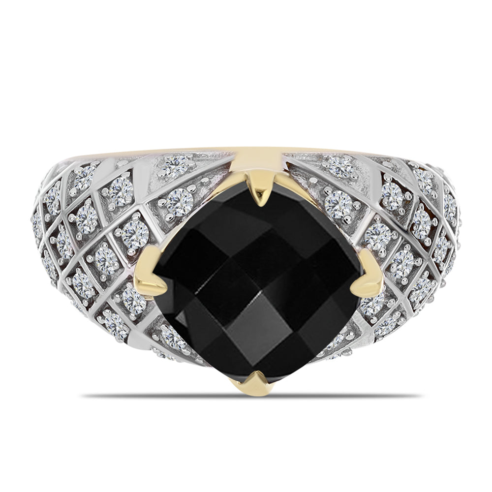 Inel din Argint 925 Placat cu Aur ( 4.61 grame ) cu Onix Negru și Topaz Alb 4.02 Carate 1 