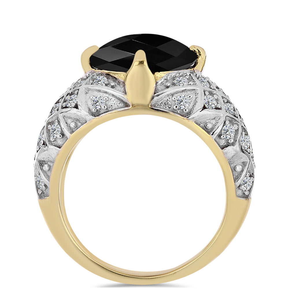 Inel din Argint 925 Placat cu Aur ( 4.61 grame ) cu Onix Negru și Topaz Alb 4.02 Carate 2 