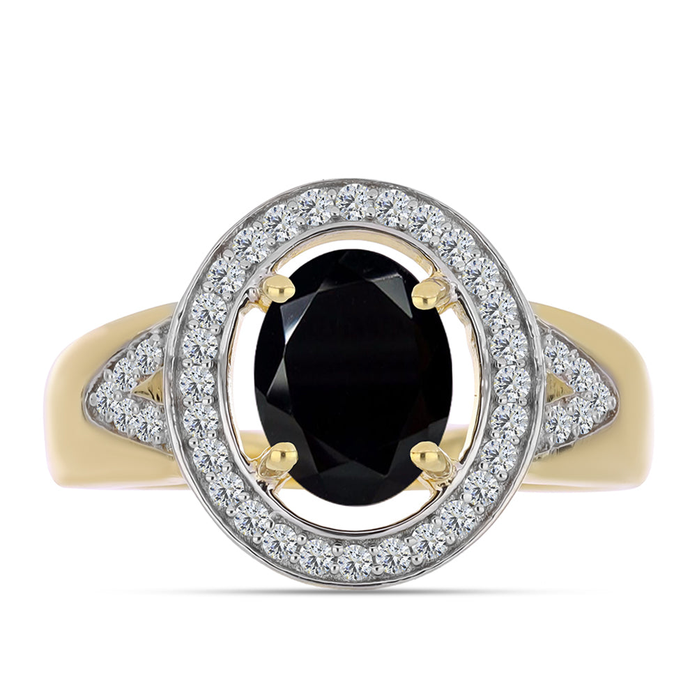 Inel din Argint 925 Placat cu Aur ( 4.21 grame ) cu Onix Negru și Topaz Alb 2.04 Carate 1 