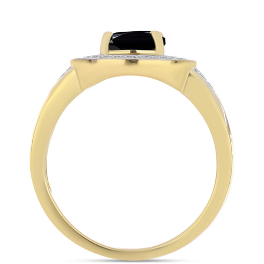 Inel din Argint 925 Placat cu Aur ( 4.21 grame ) cu Onix Negru și Topaz Alb 2.04 Carate