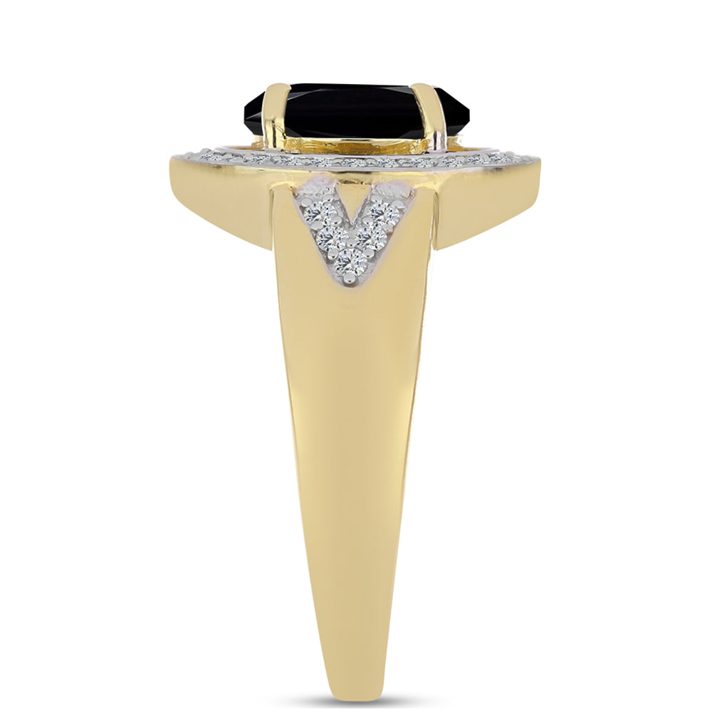 Inel din Argint 925 Placat cu Aur ( 4.21 grame ) cu Onix Negru și Topaz Alb 2.04 Carate 3 
