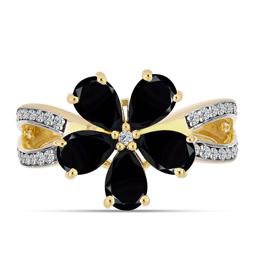 Inel din Argint 925 Placat cu Aur ( 3.38 grame ) cu Onix Negru și Topaz Alb 2.11 Carate