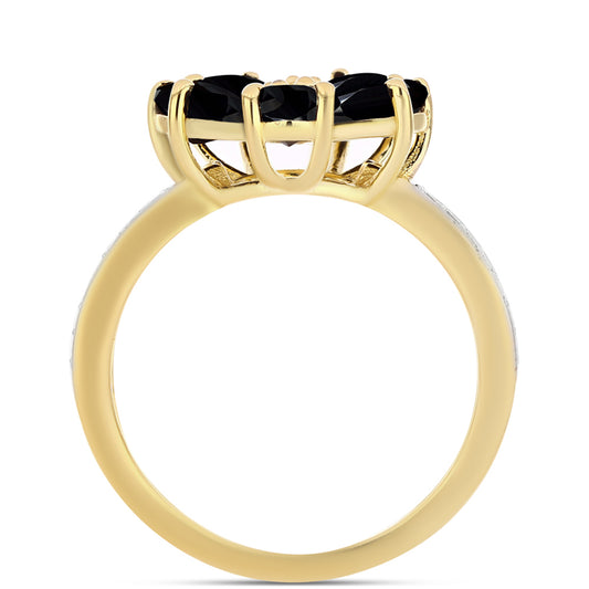 Inel din Argint 925 Placat cu Aur ( 3.38 grame ) cu Onix Negru și Topaz Alb 2.11 Carate