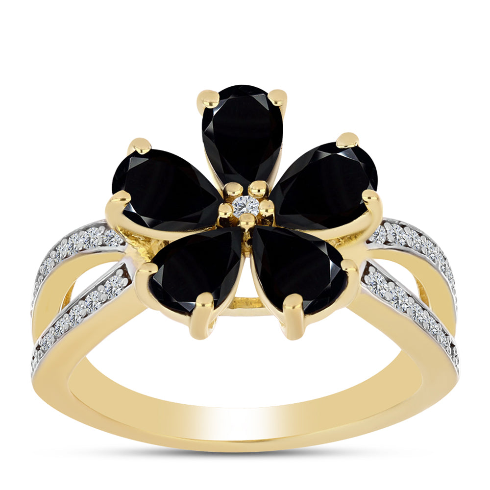 Inel din Argint 925 Placat cu Aur ( 3.38 grame ) cu Onix Negru și Topaz Alb 2.11 Carate