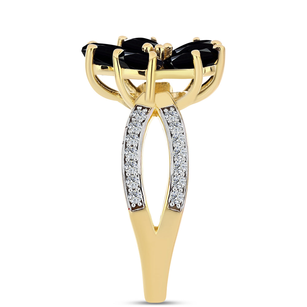 Inel din Argint 925 Placat cu Aur ( 3.38 grame ) cu Onix Negru și Topaz Alb 2.11 Carate