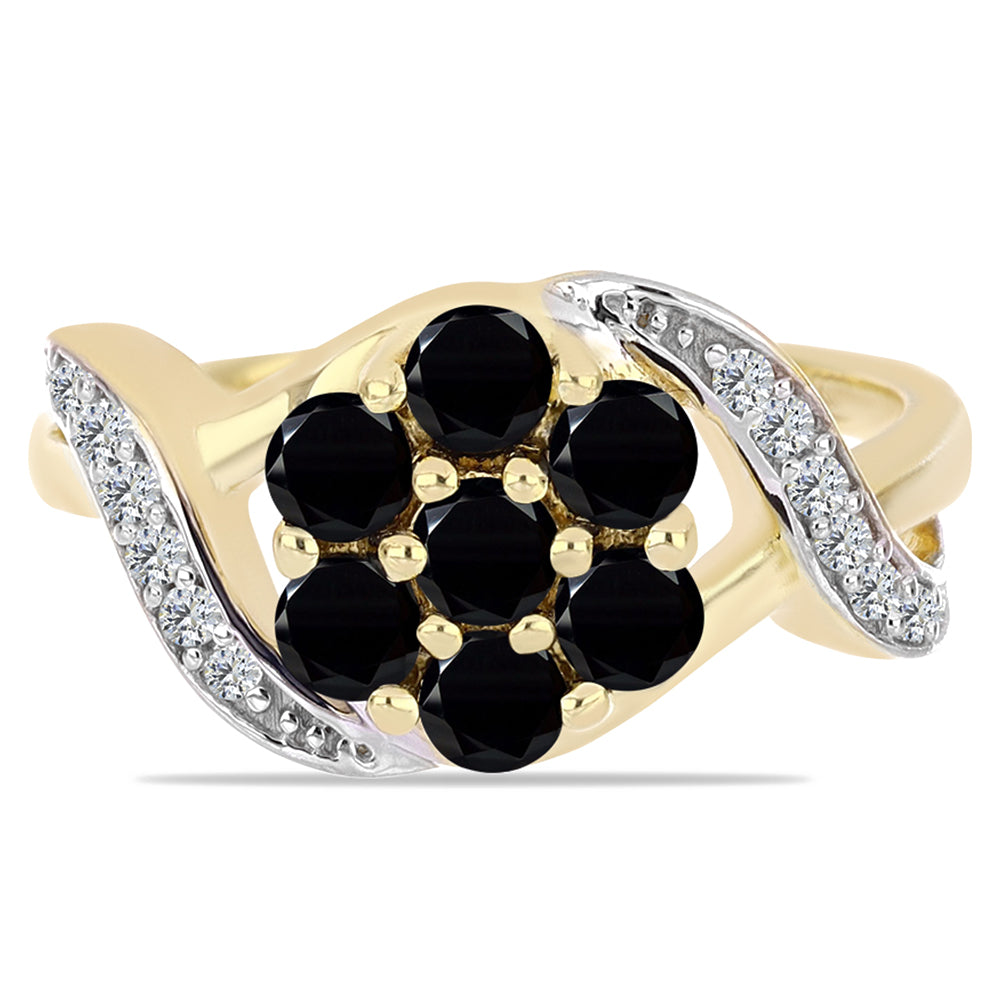 Inel din Argint 925 Placat cu Aur ( 3.1 grame ) cu Onix Negru și Topaz Alb 1.13 Carate 1 