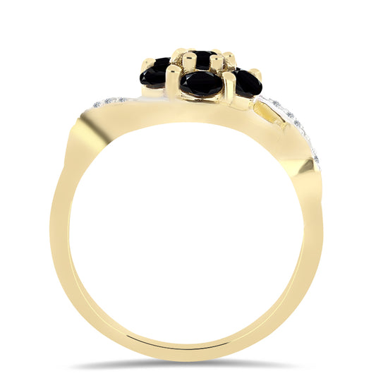 Inel din Argint 925 Placat cu Aur ( 3.1 grame ) cu Onix Negru și Topaz Alb 1.13 Carate