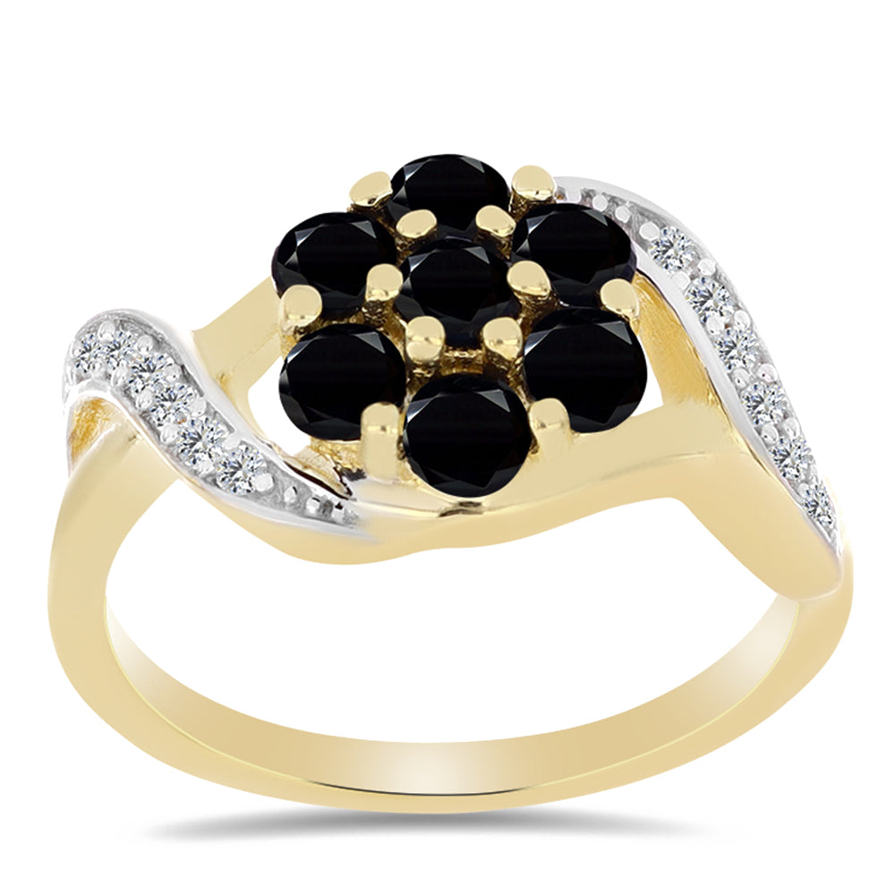 Inel din Argint 925 Placat cu Aur ( 3.1 grame ) cu Onix Negru și Topaz Alb 1.13 Carate 3 