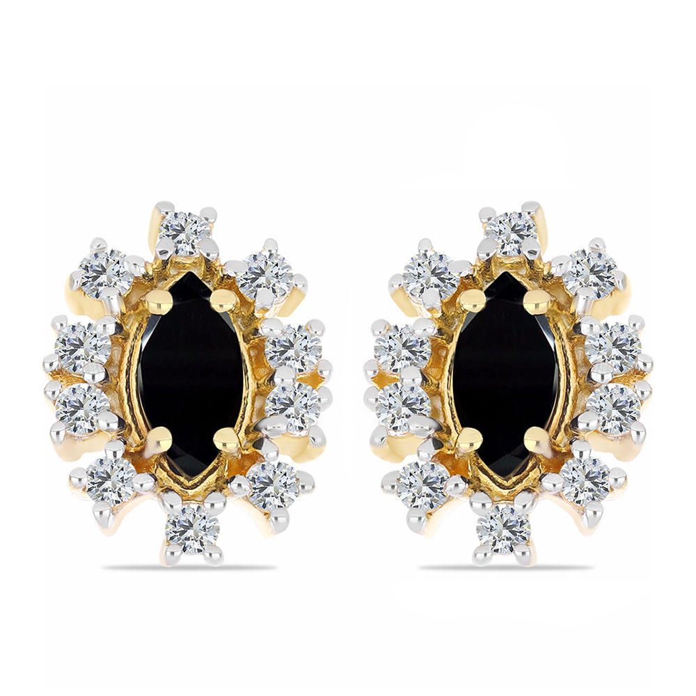 Cercei din Argint 925 Placat cu Aur ( 2.58 grame ) cu Onix Negru și Topaz Alb 1.76 Carate