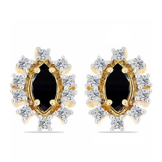 Cercei din Argint 925 Placat cu Aur ( 2.58 grame ) cu Onix Negru și Topaz Alb 1.76 Carate