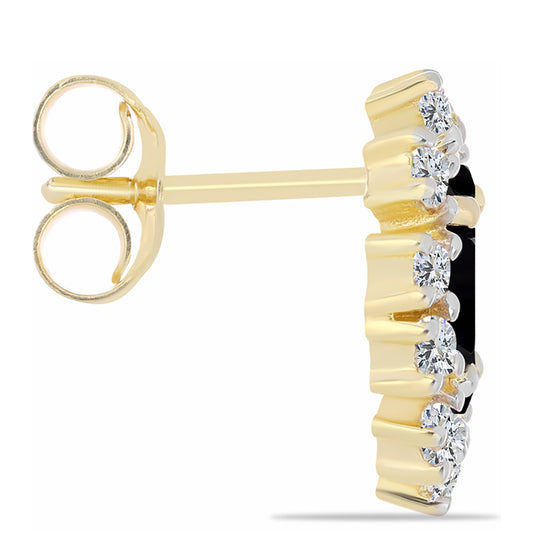 Cercei din Argint 925 Placat cu Aur ( 2.58 grame ) cu Onix Negru și Topaz Alb 1.76 Carate